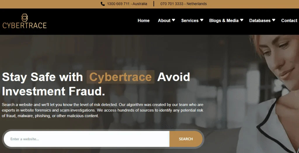 Cybertrace-ScamSleuth-FraudDetector, scam website detector, government, financial industry bank