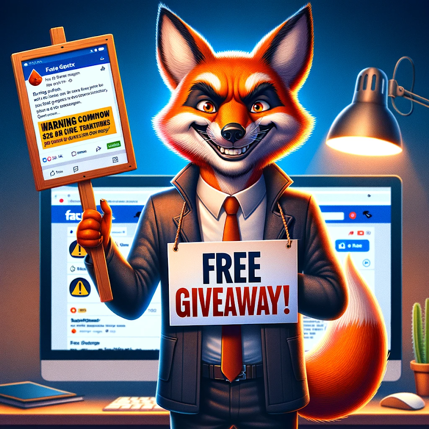 A fox holding a sign indicating a scam which indicates the need for higher levels of Digital literacy.