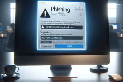 Computer monitor indicating a phishing website which is an example for identify scam.