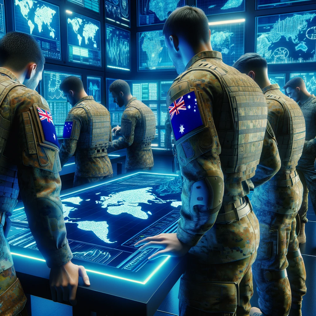 Australian soldiers working for defence industry surveying cyber attack and cyber security data.