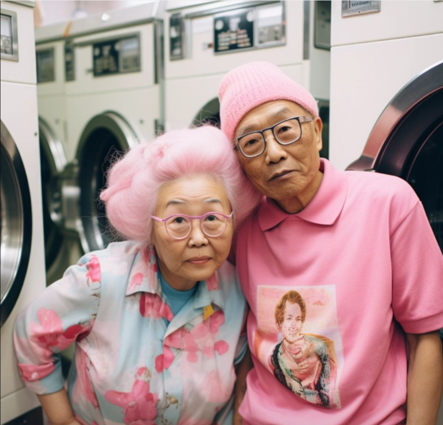 A couple in a laundrymat which is a representation of money laundering in crypto