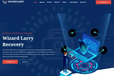 Screenshot of the Wizard Asset Recovery scam website. This fake company is also known as Wizard Larry Recovery.