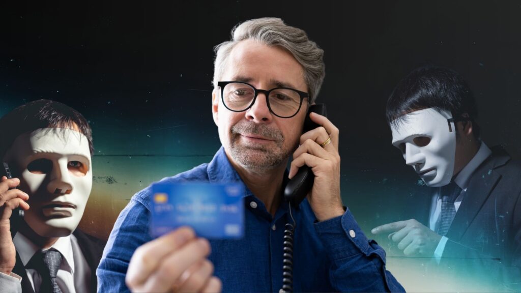 middle aged person on the phone getting his money back after being scammed